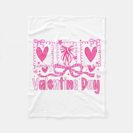 Valentines Day Preppy Hearts Coquette Bow Women Gi フリースブランケット (正面)