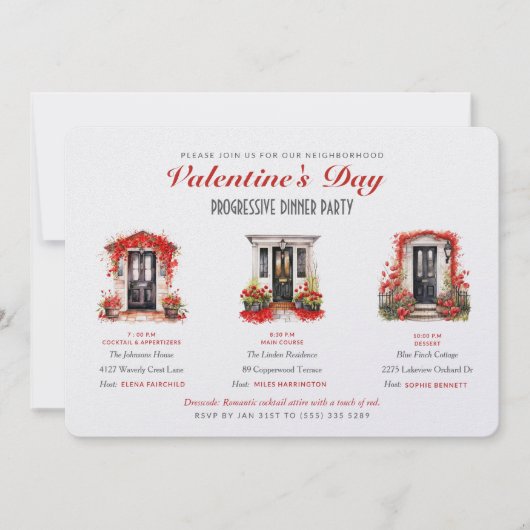 Valentine's Day Progressive Dinner Party 招待状 (正面)