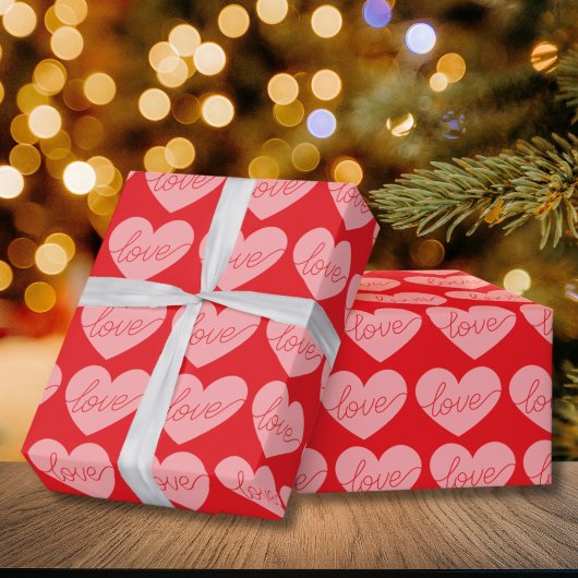 Valentines' Day Red and pink Heart Love Pattern ラッピングペーパー