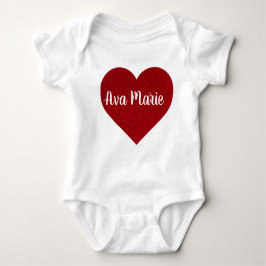 Valentines Day Red Glitter Heart with Name Cute  ベビーボディスーツ