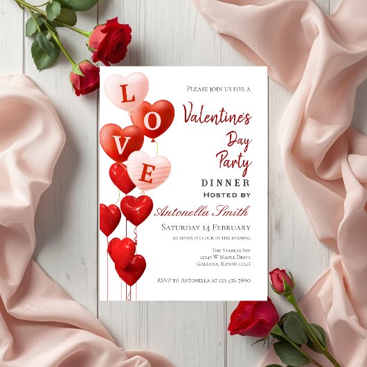 Valentine's Day Red Heart Love 招待状