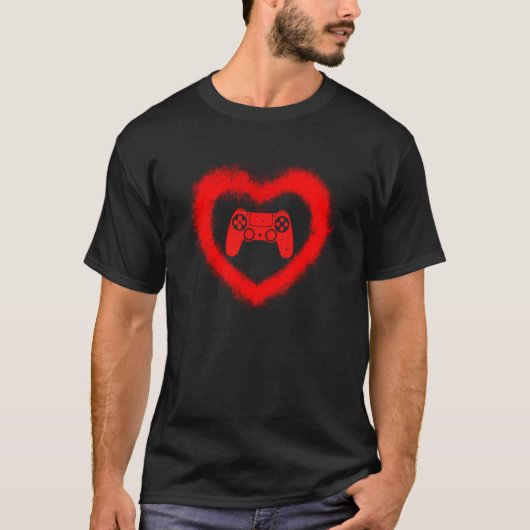 Valentines Day Red Heart Video Game Love Gamer Boy Tシャツ (正面)