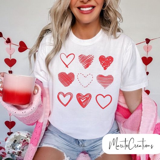 Valentine's Day Red Hearts, Doodle love, Funny Tシャツ