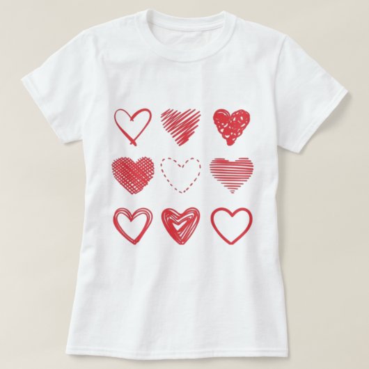 Valentine's Day Red Hearts, Doodle love, Funny Tシャツ (デザイン正面)
