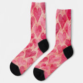 Valentine's Day, Red Pink Love Heart Pattern ソックス (左)