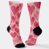 Valentine's Day, Red Pink Love Heart Pattern ソックス (傾斜あり)