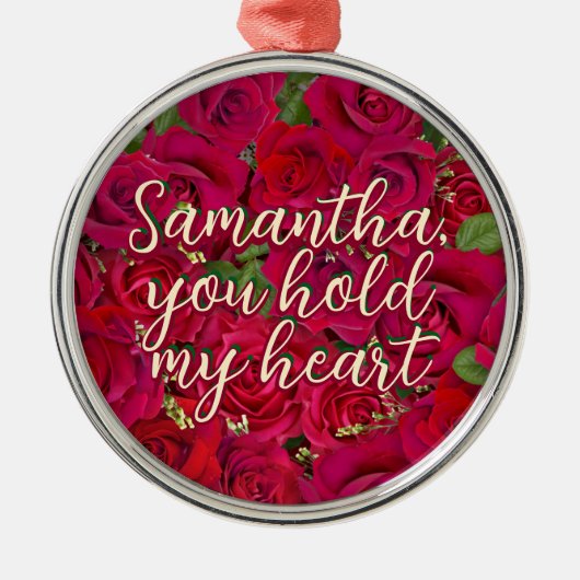 Valentine's Day Red Roses Custom Message  メタルオーナメント (正面)