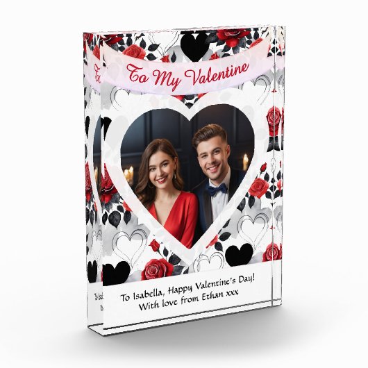 Valentine's Day Red Roses Hearts Personalized フォトブロック (左)