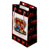 Valentine's Day | Retro Pop Art Boy and Girl スモールペーパーバッグ (正面アングル)