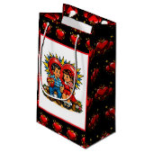 Valentine's Day | Retro Pop Art Boy and Girl スモールペーパーバッグ (裏面アングル)