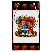 Valentine's Day | Retro Pop Art Boy and Girl スモールペーパーバッグ (裏面)