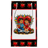 Valentine's Day | Retro Pop Art Boy and Girl スモールペーパーバッグ (正面)