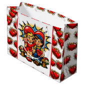 Valentine's Day | Retro Pop Art Boy and Girl ラージペーパーバッグ (裏面アングル)