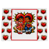 Valentine's Day | Retro Pop Art Boy and Girl ラージペーパーバッグ (正面)
