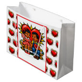 Valentine's Day | Retro Pop Art Boy and Girl ラージペーパーバッグ (正面アングル)