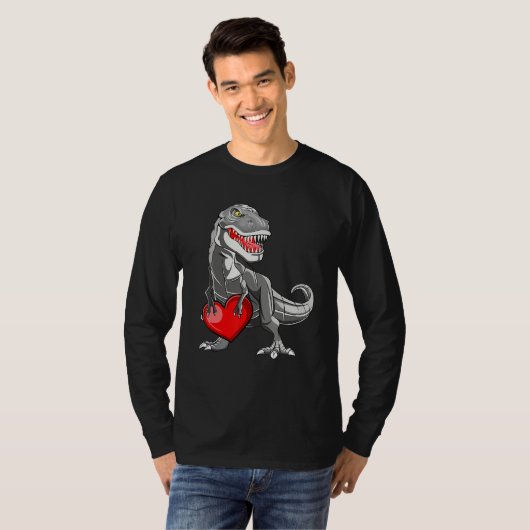 Valentines Day Rex Dinosaur I Steal Hearts Tシャツ (正面フル)