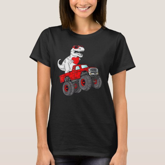 Valentines Day Rex Riding Monster Truck Toddler B Tシャツ (正面)