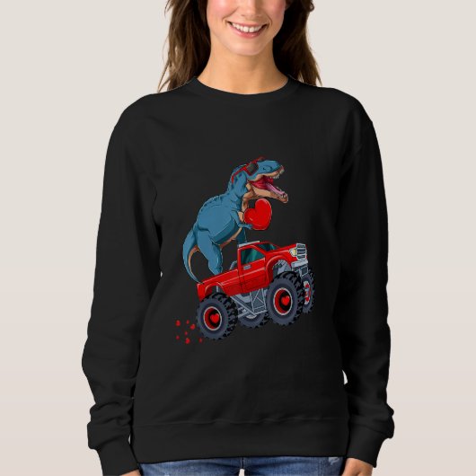 Valentines Day Rex Riding Monster Truck Toddler Bo スウェットシャツ (正面)