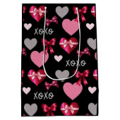 Valentine's Day Romantic Hearts and Ribbons ミディアムペーパーバッグ (裏面)