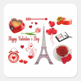 Valentine's Day Romantic Mon Amour Loved Couple スクエアシール