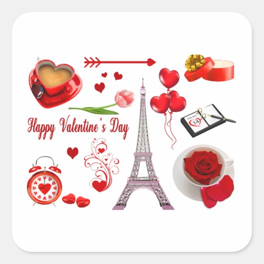 Valentine's Day Romantic Mon Amour Loved Couple スクエアシール (正面)