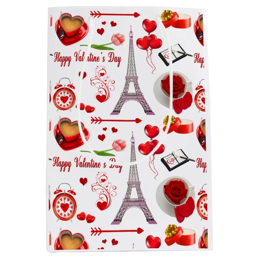 Valentine's Day Romantic Mon Amour Loved Couple ミディアムペーパーバッグ (正面)