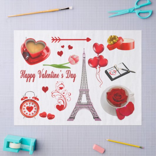 Valentine's Day Romantic Mon Amour Loved Couple 薄葉紙 (クラフト)