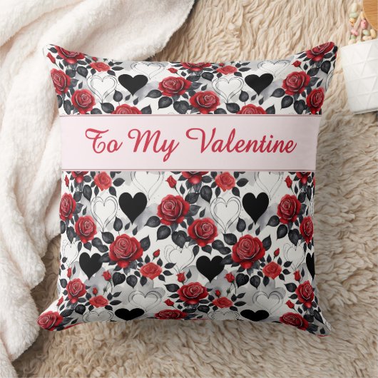 Valentine's Day Romantic Red Roses Black Hearts クッション (ブランケット)