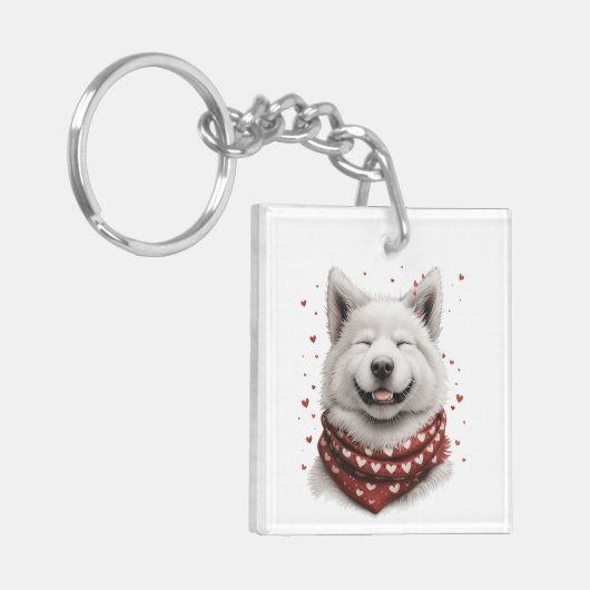 Valentines Day Samoyed Dog キーホルダー (正面左)