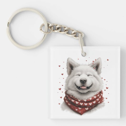 Valentines Day Samoyed Dog キーホルダー (正面)