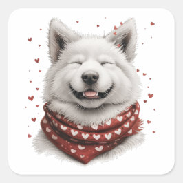 Valentines Day Samoyed Dog スクエアシール