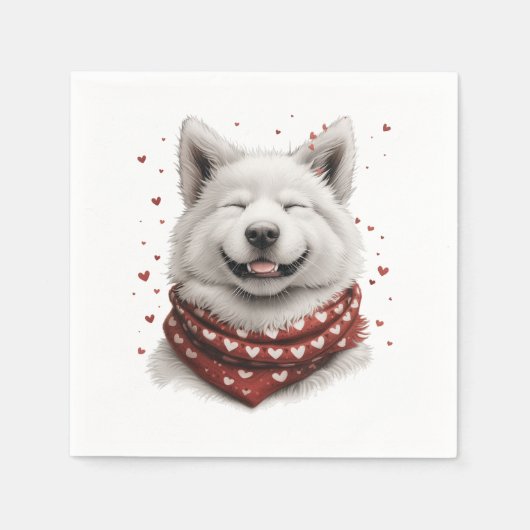 Valentines Day Samoyed Dog スタンダードカクテルナプキン (正面)