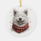 Valentines Day Samoyed Dog セラミックオーナメント (正面)