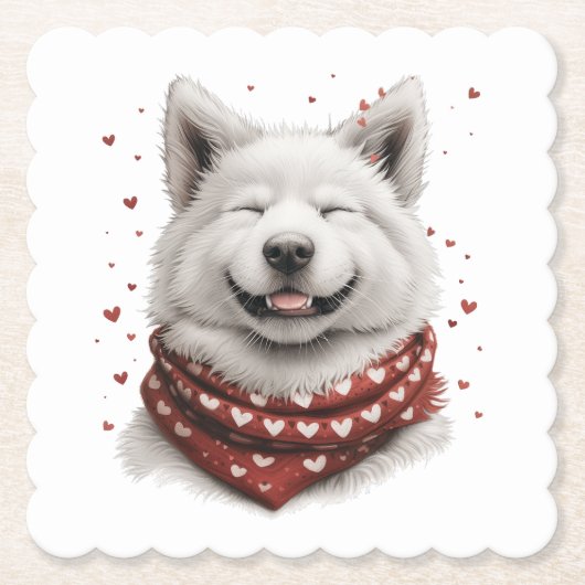 Valentines Day Samoyed Dog ペーパーコースター (正面)