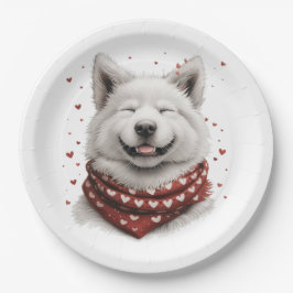 Valentines Day Samoyed Dog ペーパープレート