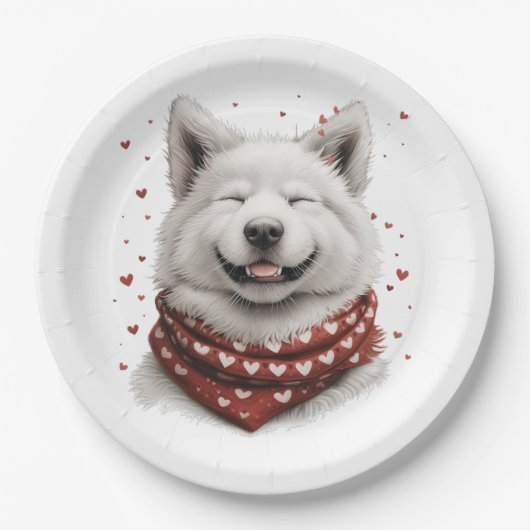Valentines Day Samoyed Dog ペーパープレート (正面)