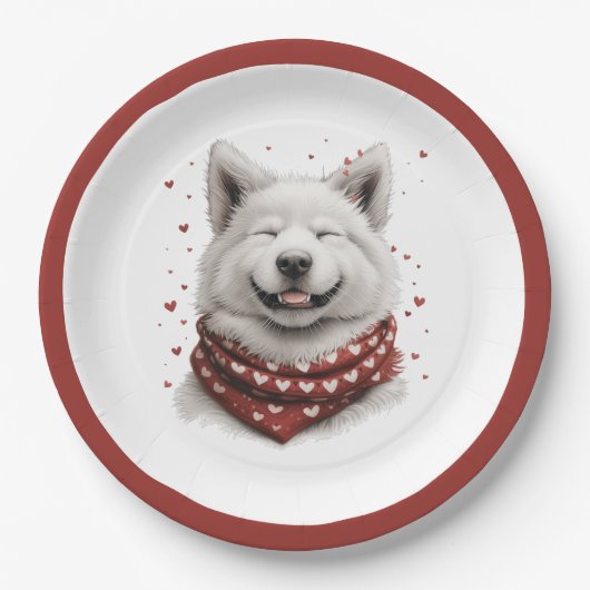 Valentines Day Samoyed Dog ペーパープレート (正面)