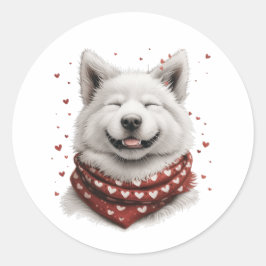 Valentines Day Samoyed Dog ラウンドシール