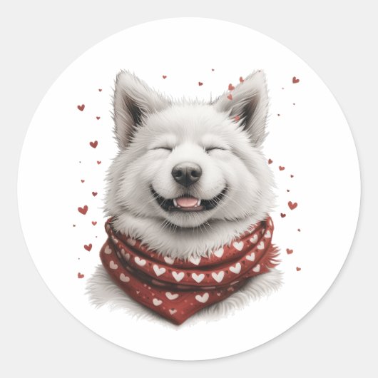 Valentines Day Samoyed Dog ラウンドシール (正面)