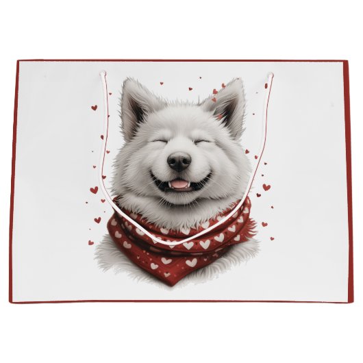 Valentines Day Samoyed Dog ラージペーパーバッグ (正面)
