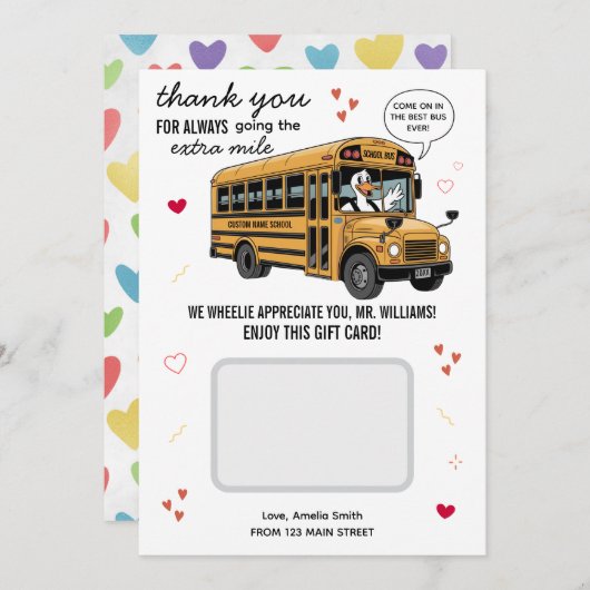 Valentine's Day School Bus Driver Gift Card Holder サンキューカード (正面/裏面)