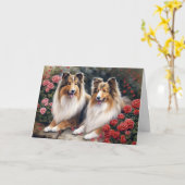 Valentine's Day Sheltie カード (黄色い花)
