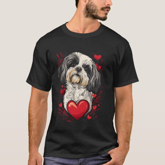 Valentine's Day Shih Tzu Dog Vector Tシャツ (正面)