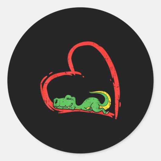 Valentines Day Shirt Funny Heart Trex Sleeng Dinos ラウンドシール (正面)