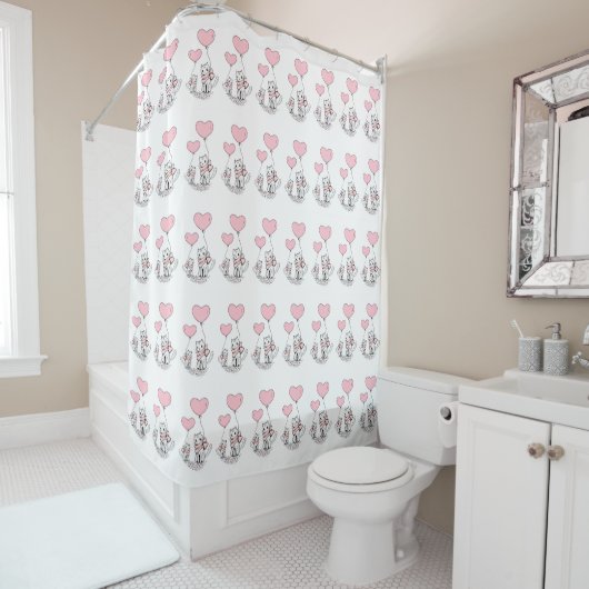 Valentine's Day Shower Curtain, Cat Pink Hearts シャワーカーテン (インサイチュ)