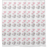 Valentine's Day Shower Curtain, Cat Pink Hearts シャワーカーテン (正面)
