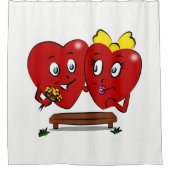 Valentine's Day Shower Curtain, Couple Red Hearts シャワーカーテン (正面)