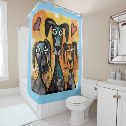 Valentine's Day Shower Curtain, Dog Red Hearts シャワーカーテン (インサイチュ)