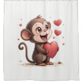 Valentine's Day Shower Curtain, Monkey Red Heart シャワーカーテン (正面)