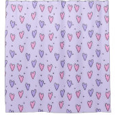 Valentine's Day Shower Curtain, Pink Purple Hearts シャワーカーテン (正面)